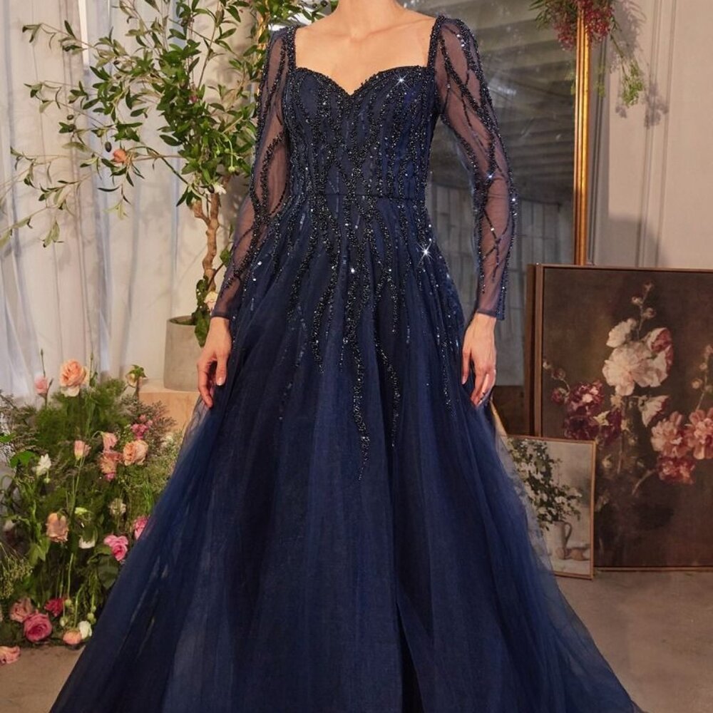 Long sleeve new formal dress.Mother of the bride nave blue or green plus size